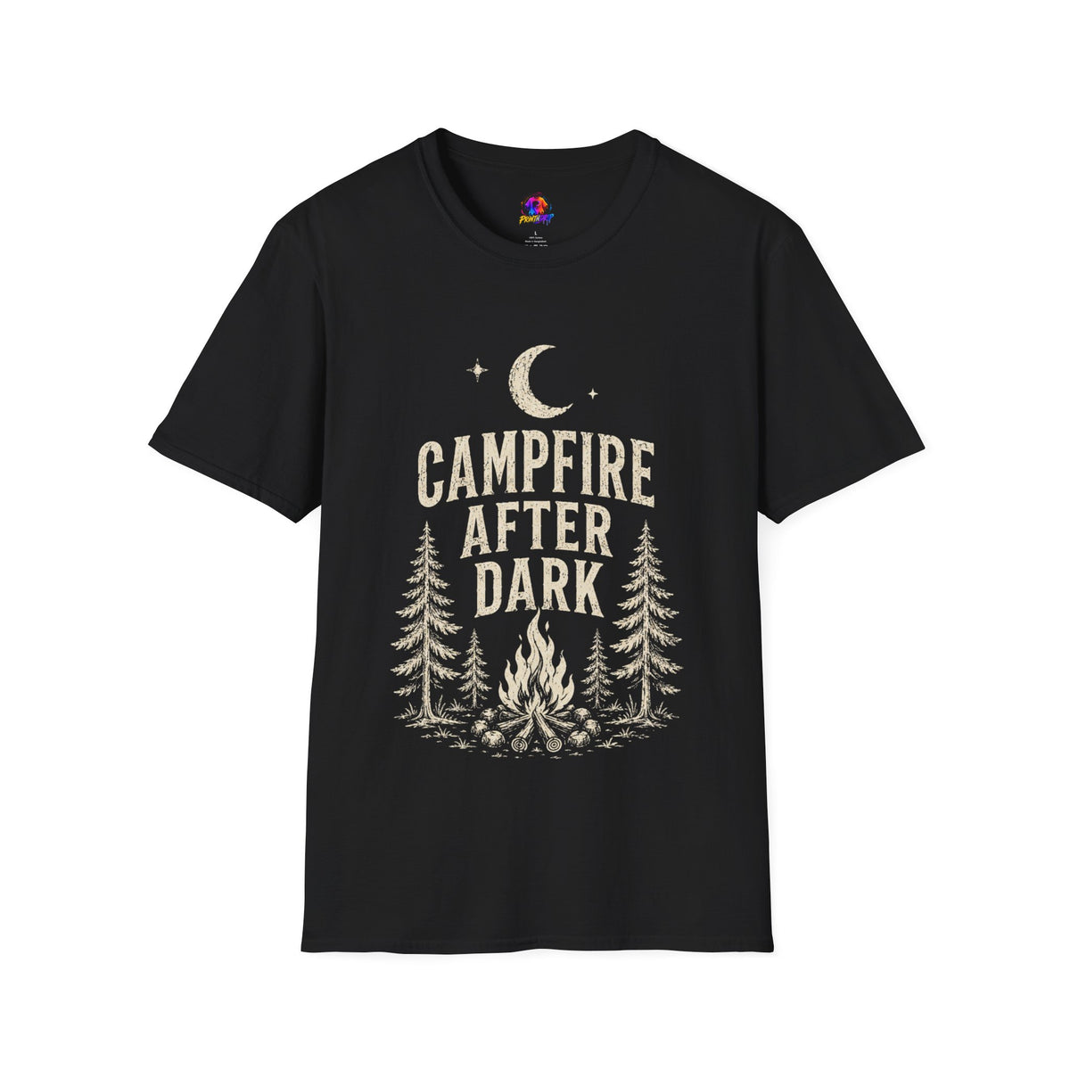 Campfire After Dark T-Shirt — Vintage Moon & Pine Camping Tee