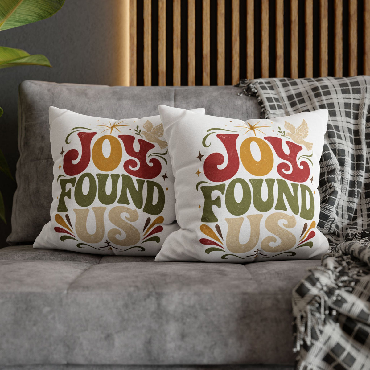 Christmas Joy Found Us Decorative Pillowcase — Retro Holiday Cushion Cover