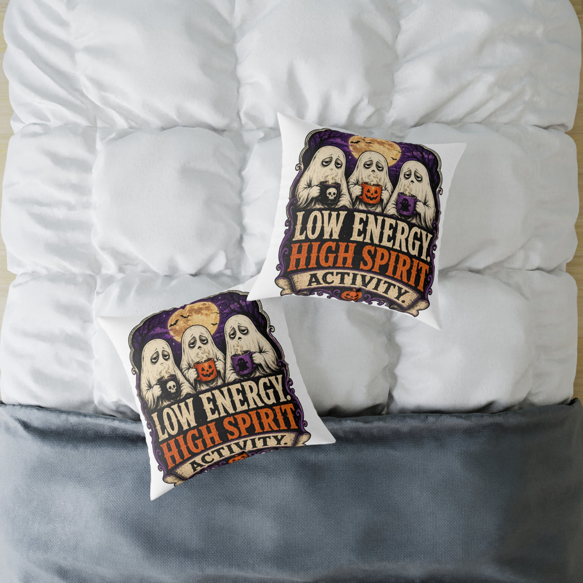 Halloween Ghost Pillow — "Low Energy, High Spirit" Decorative Throw Pillow