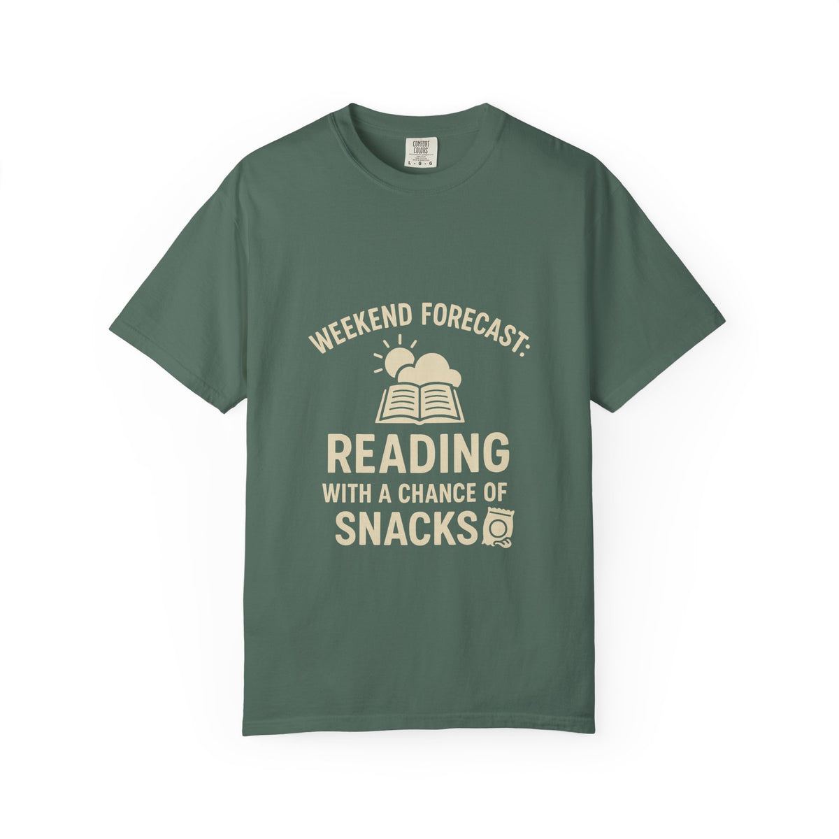 Reading & Snacks T-Shirt — "Weekend Forecast: Reading with a Chance of Snacks" - Trending Now - October 2026