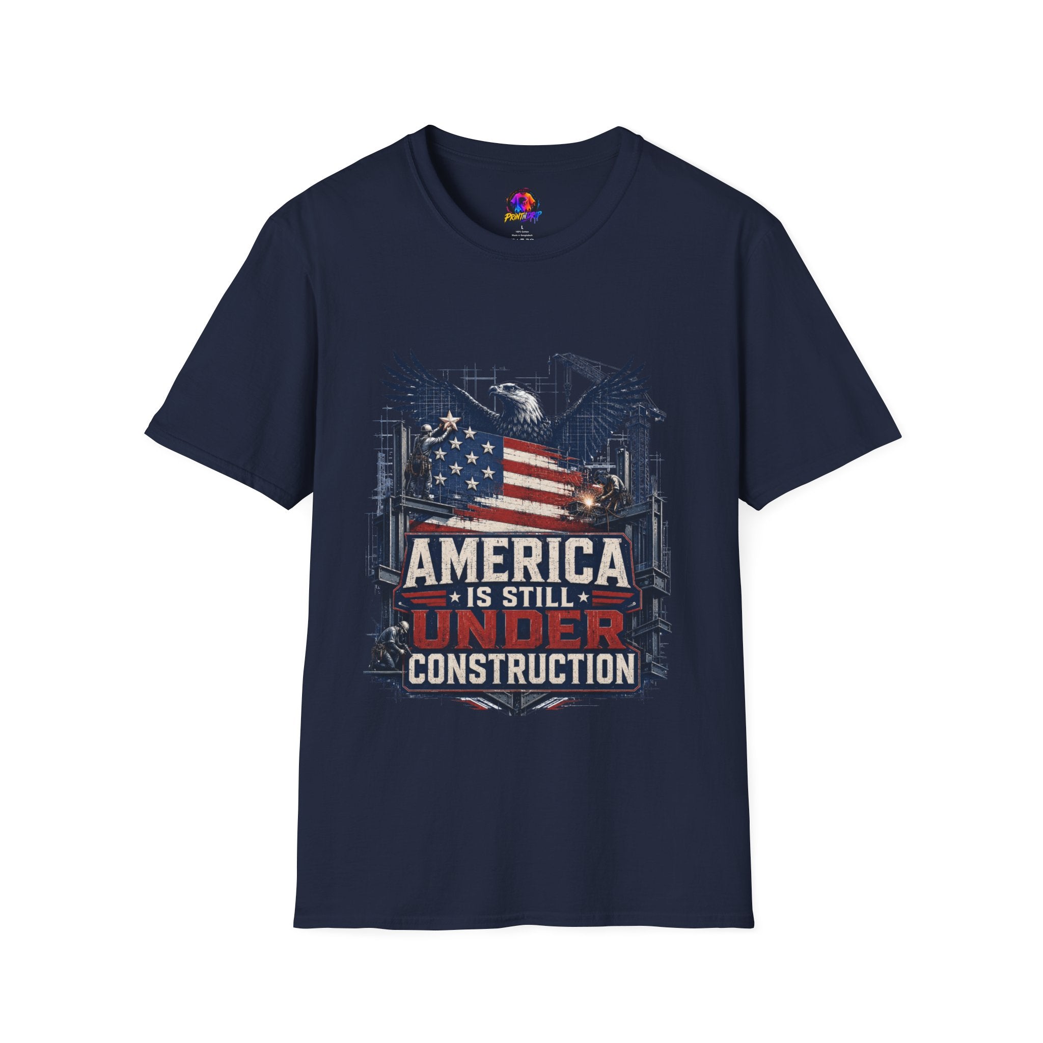 T-Shirt — 'America Is Still Under Construction' Patriotic Eagle Graphic