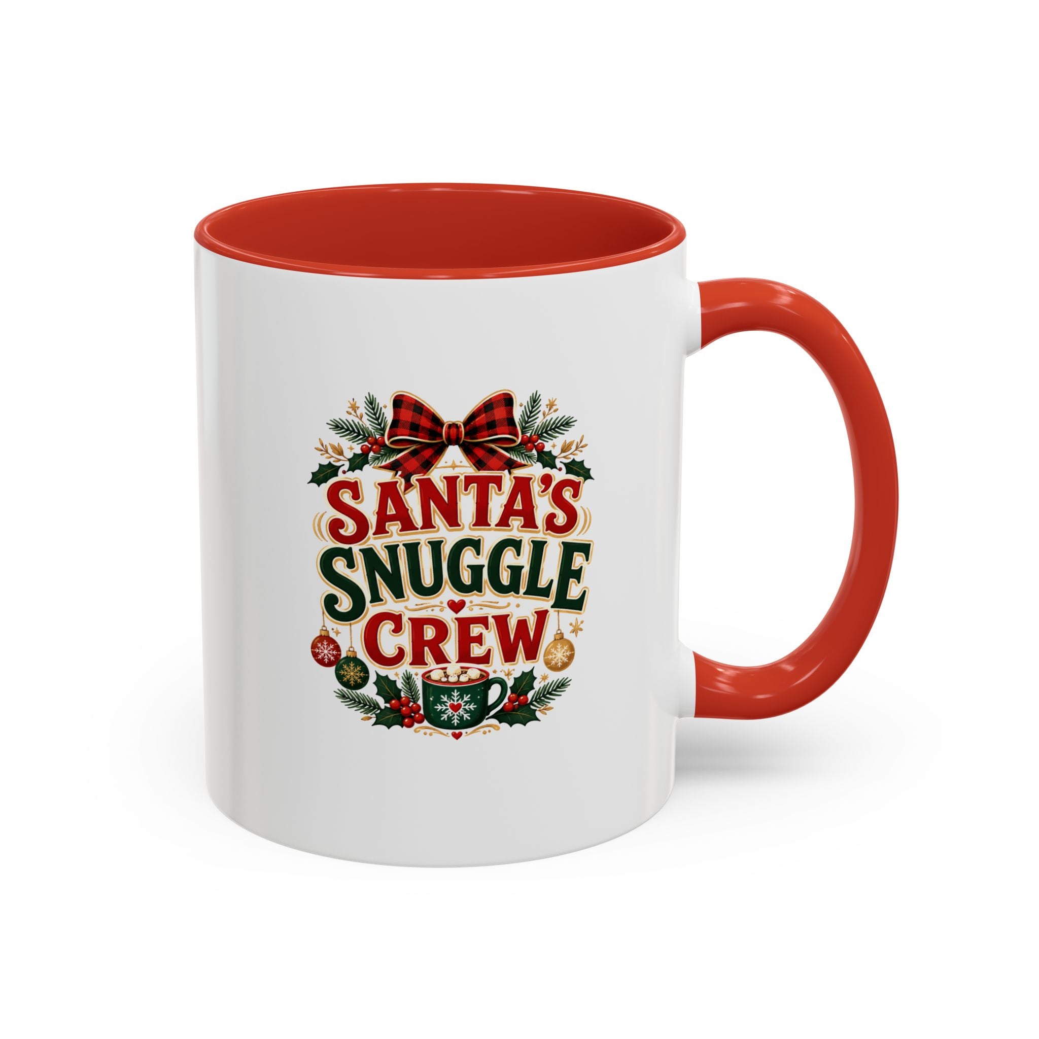 Santa’s Snuggle Crew Accent Coffee Mug — Holiday Christmas Cocoa Cup