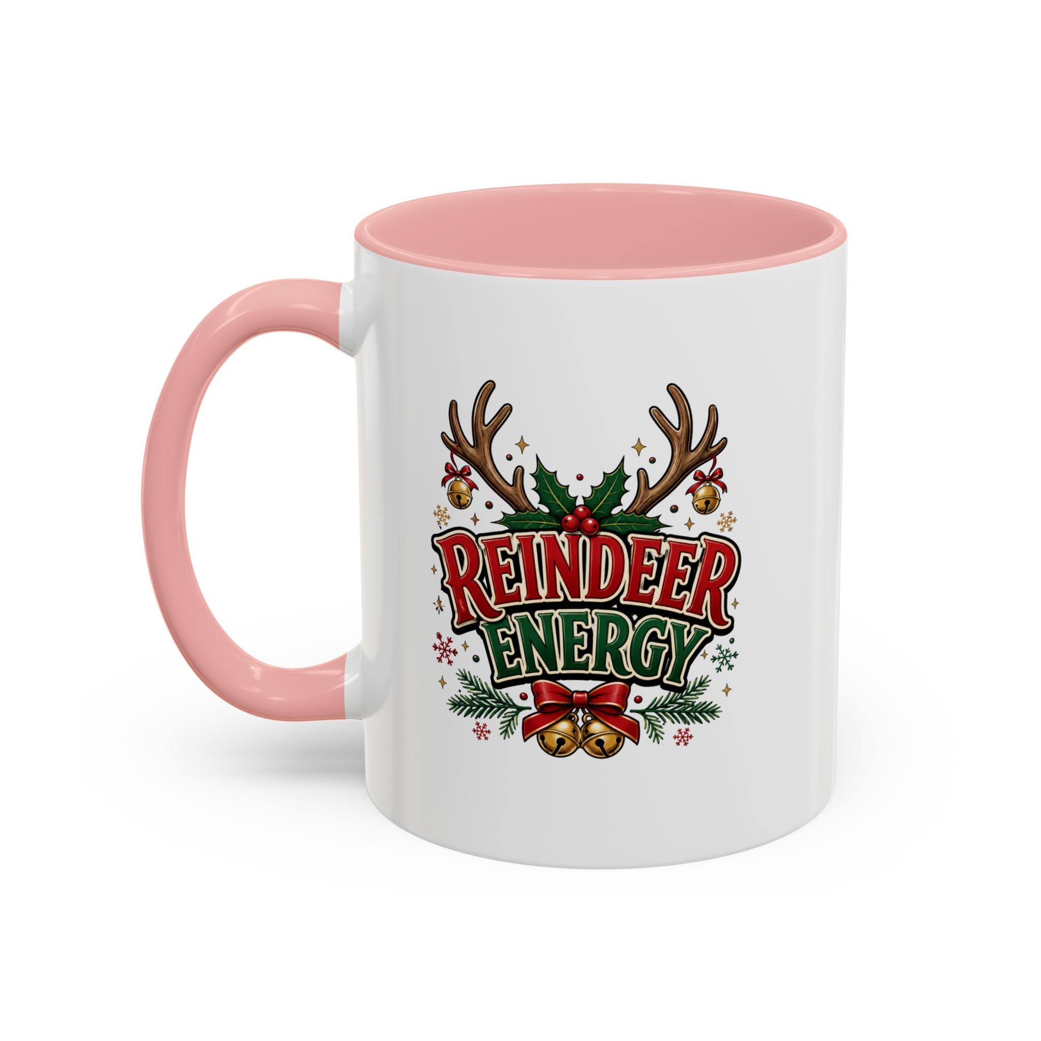Reindeer Energy Coffee Mug – Holiday Christmas Antlers & Bells Accent Mug