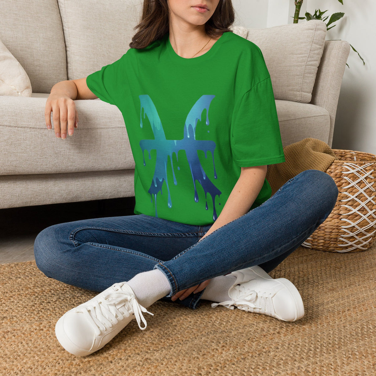 Pisces Drip Zodiac T-Shirt — Blue Gradient Astrological Tee