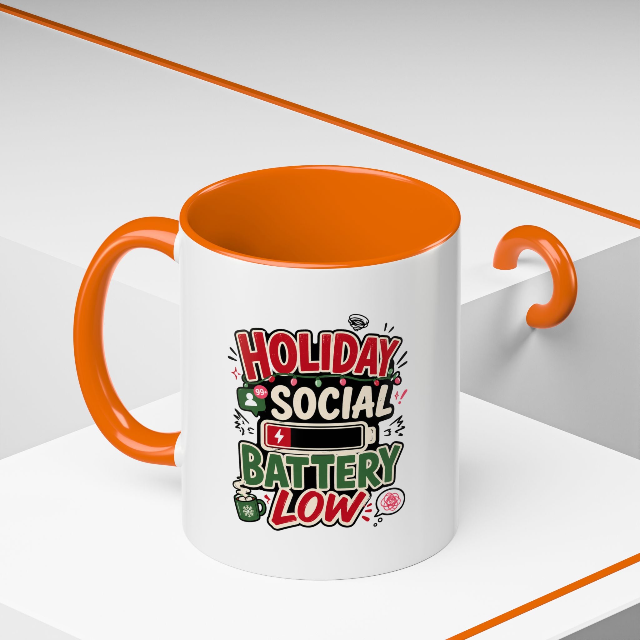 Modern Day Christmas Holiday Social Battery Low Accent  Coffee Mug