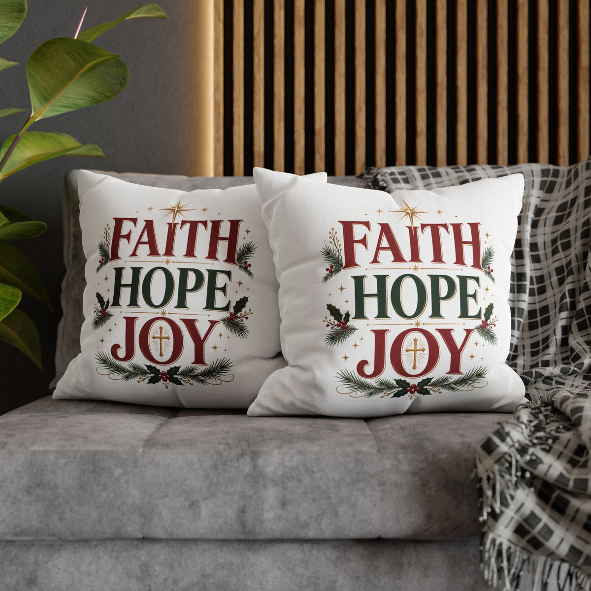 Faith Hope Joy Christmas Pillowcase – Holiday Decorative Throw Pillow Cover