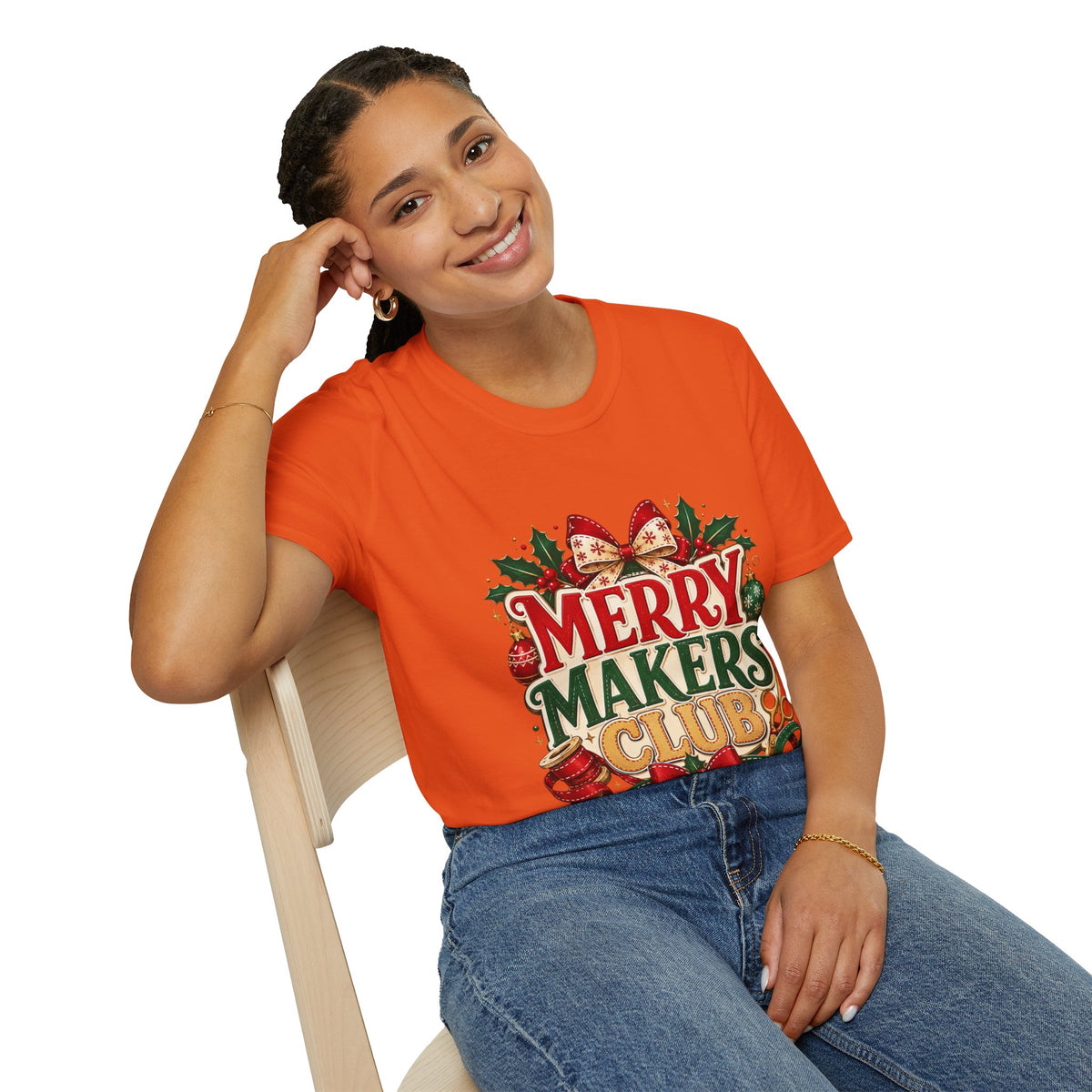 Merry Makers Club T-Shirt — Festive Christmas Holiday Tee with Holly & Bow