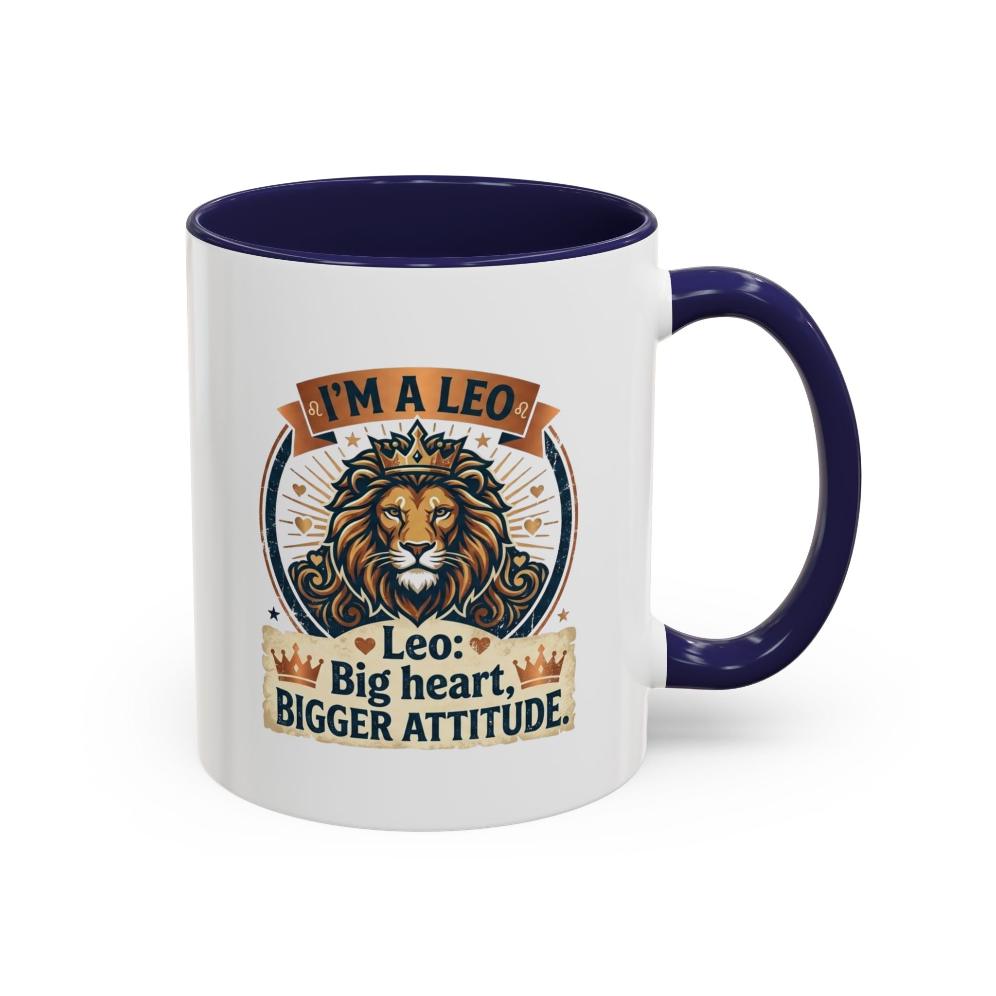 Leo Coffee Mug — "I'm a Leo: Big Heart, Bigger Attitude" Zodiac Accent Mug (11/15oz)