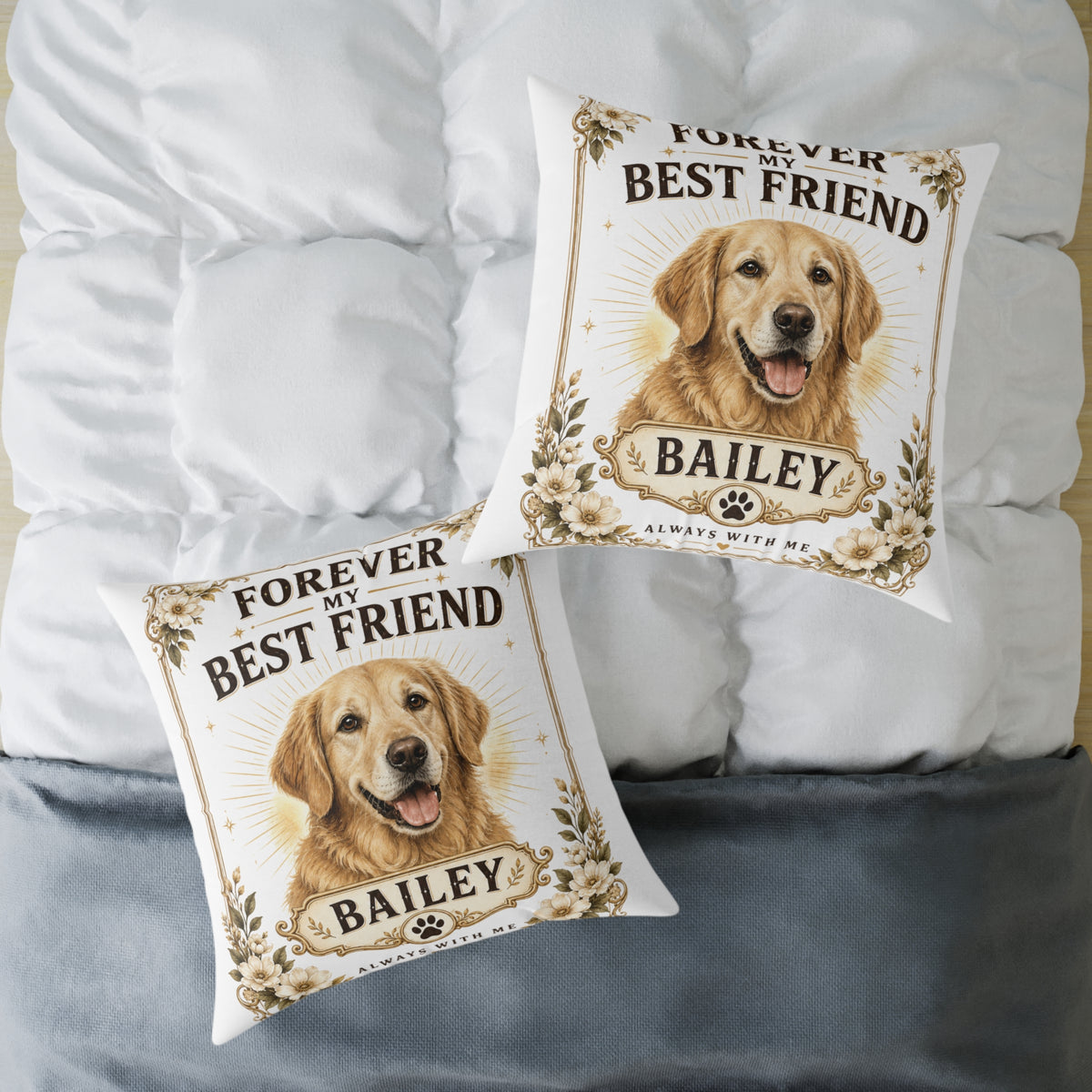 Forever My Best Friend Personalized Dog Milo Bailey Dog Dad Mom Pillow — Custom Pet Name Golden Retriever Throw Pillow