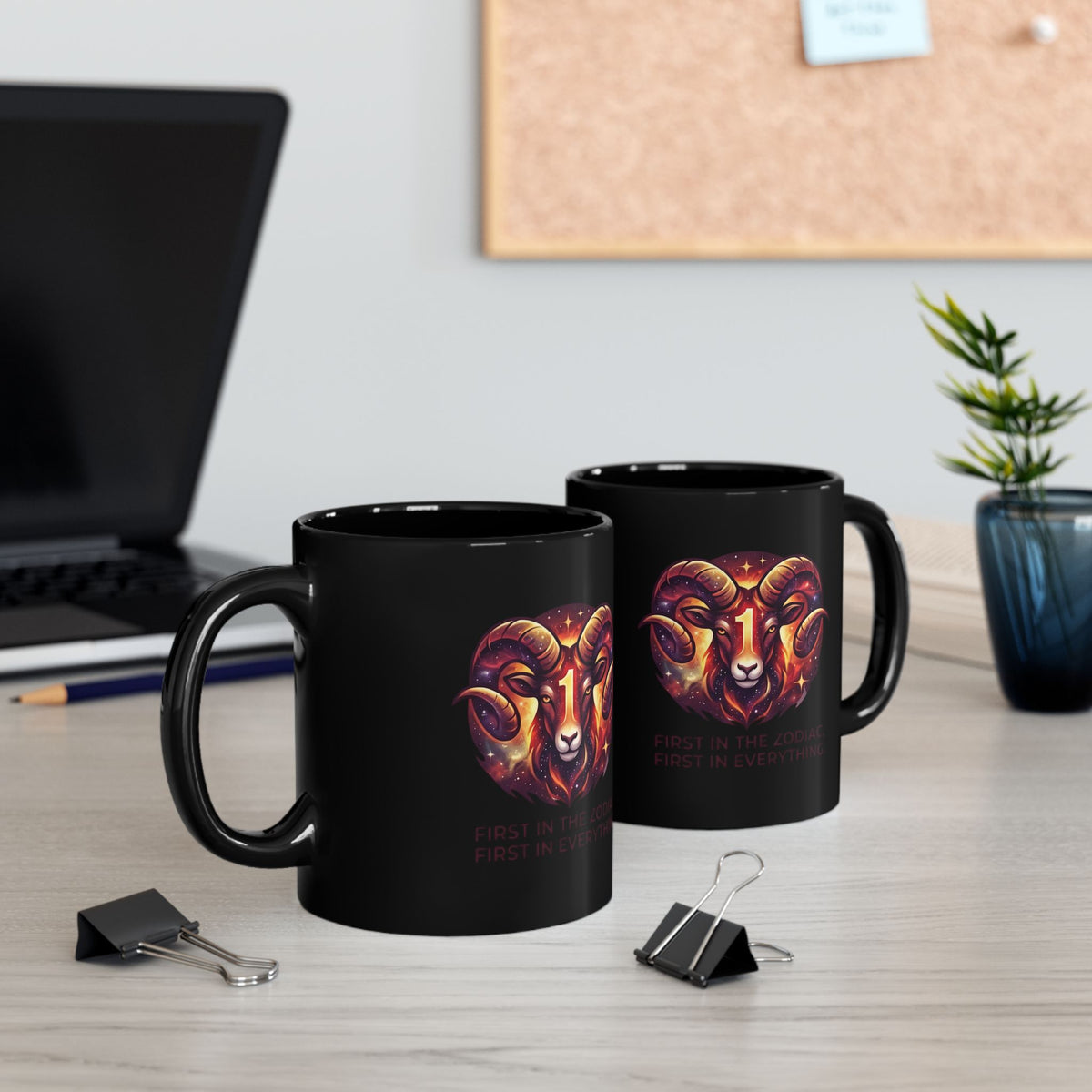 Aries Zodiac Black Coffee Mug — 'First In The Zodiac, First In Everything' Astrological Gift