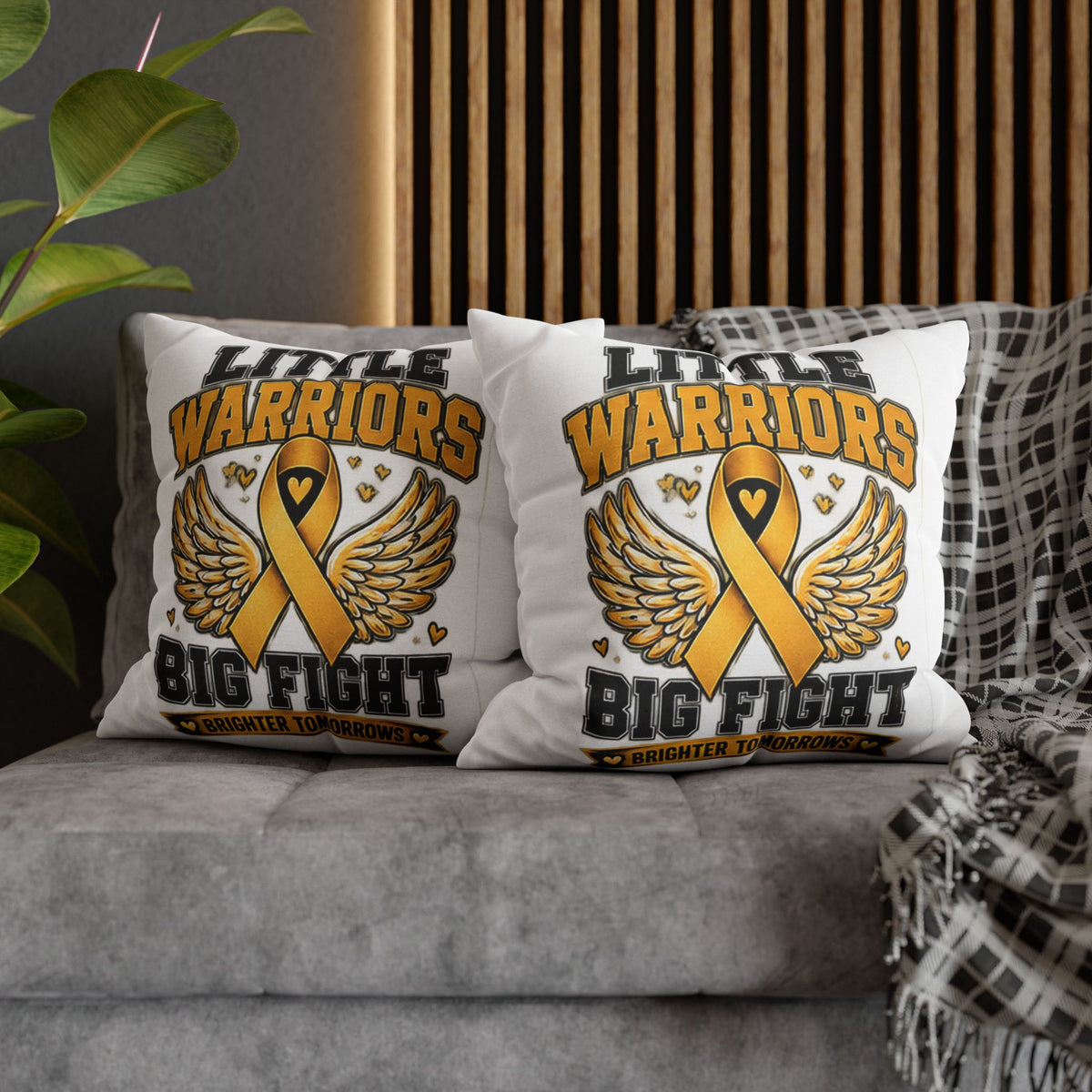 Champion Kids Pillow - "Little Warriors Big Fight" Childhood Cancer Awareness Throw Pillowcase