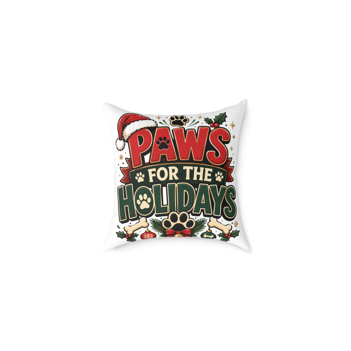 Christmas Paws for the Holidays Square Pillow — Festive Pet Christmas Decor