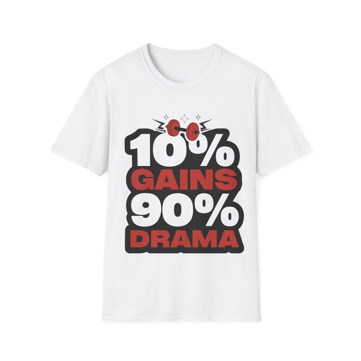 10% Gains 90% Drama Red Kettlebell T-Shirt - Y2K Bubble Font Gym Tee - Trending Now - September 2026
