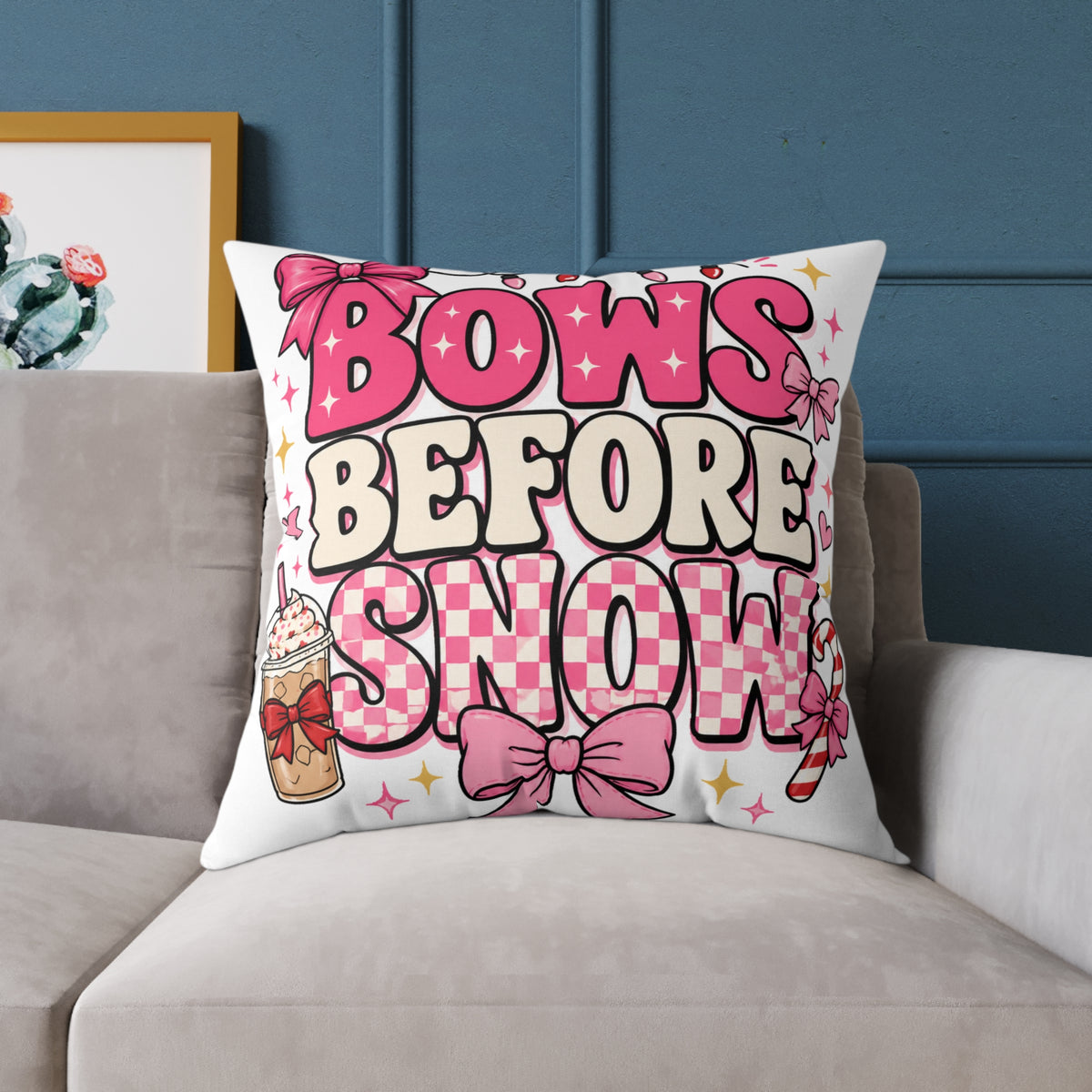 Modern Day Christmas Bows Before Snow Square Poly Canvas Pillow