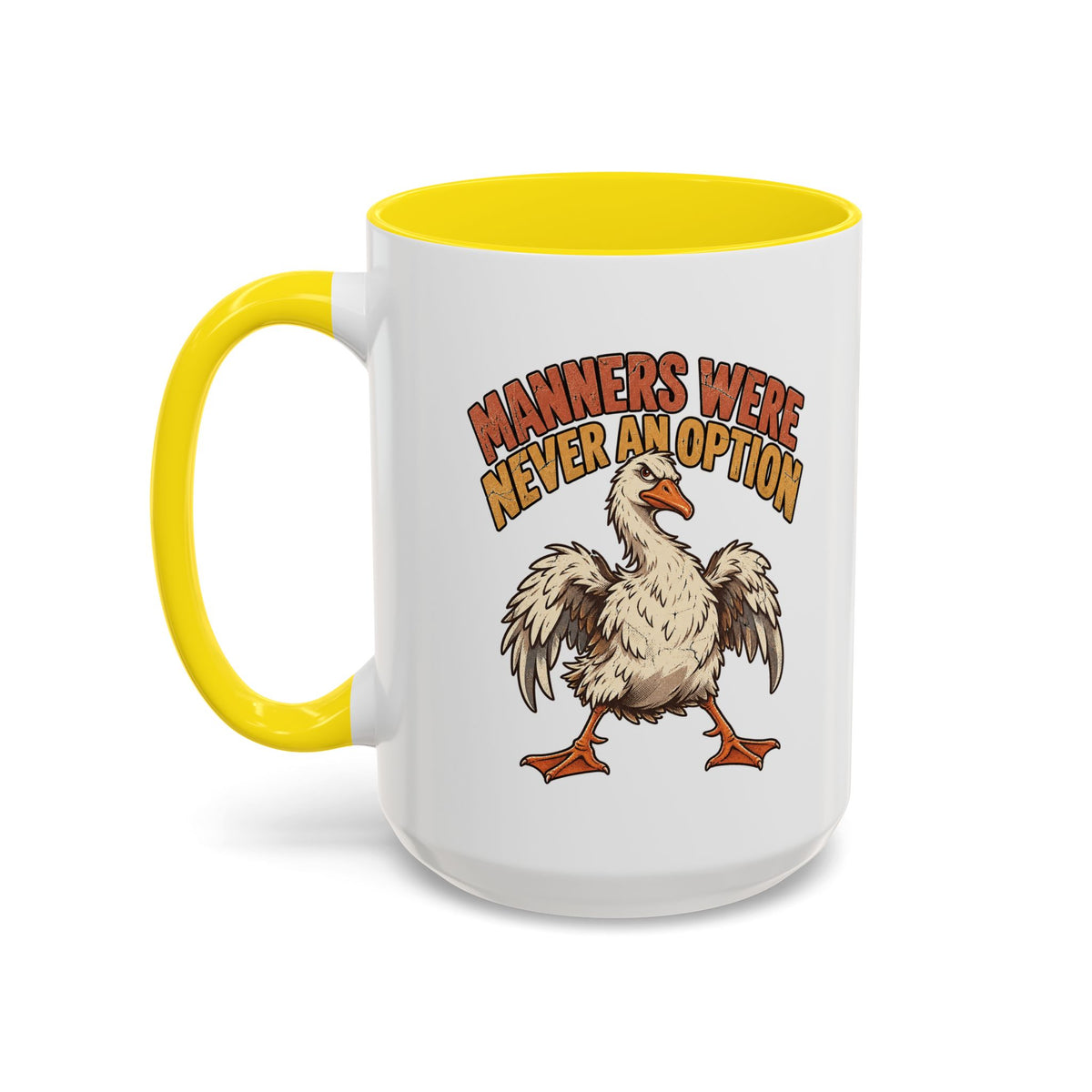 Coffee Mug — "Manners Were Never An Option" Funny Rude Chicken Accent Mug