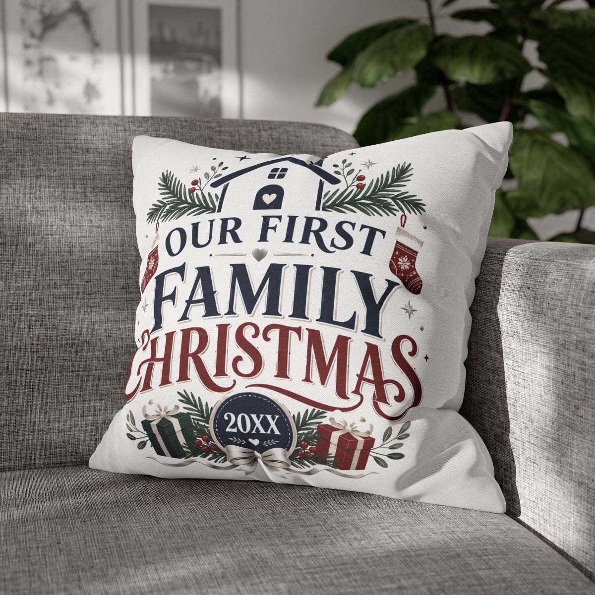 Our First Family Christmas Pillowcase – Personalized 20XX Holiday Decor