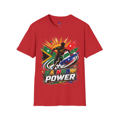 South Africa Soccer Rainbow Power T-Shirt — Colorful Football Player Graphic Tee