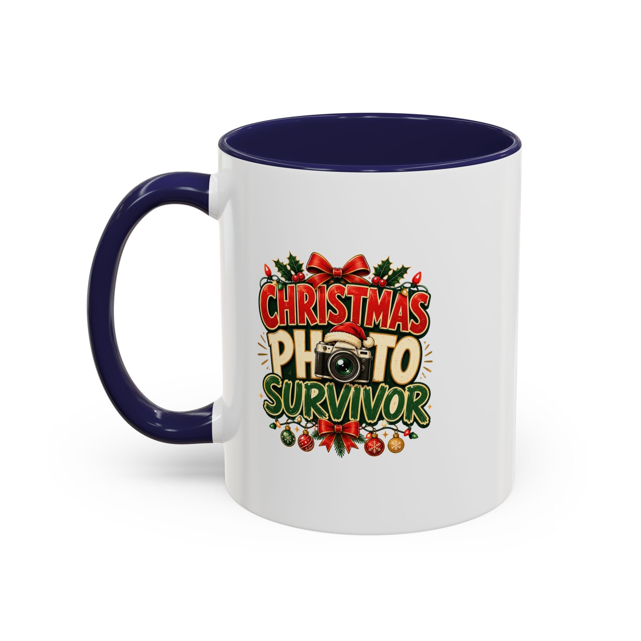Christmas Photo Survivor Accent Coffee Mug — Holiday Photographer Gift