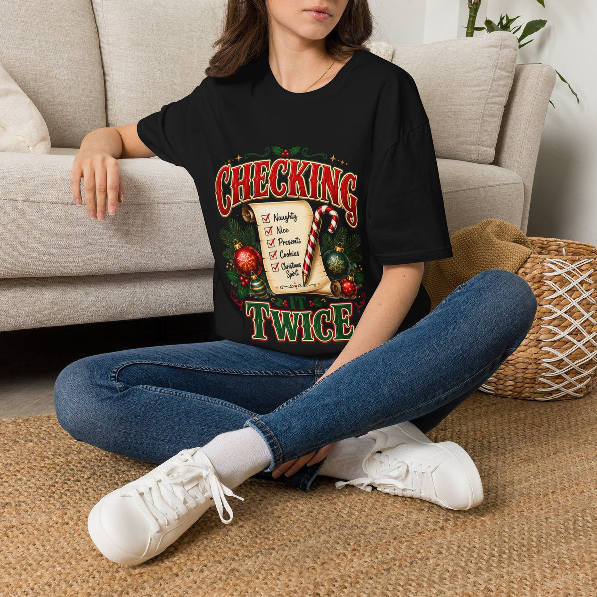 Checking It Twice Christmas T-Shirt — Naughty or Nice Holiday Tee