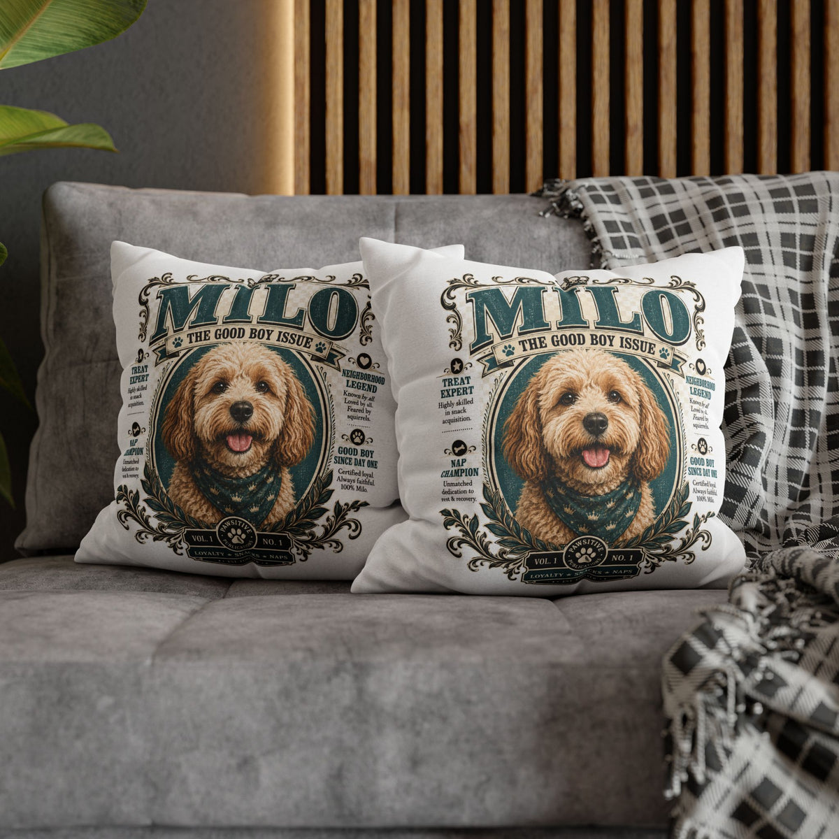 Dog Pillowcase — Personalized 'Milo The Good Boy Issue' Decorative Throw Pillowcase Milo Bailey Dog Dad Mom