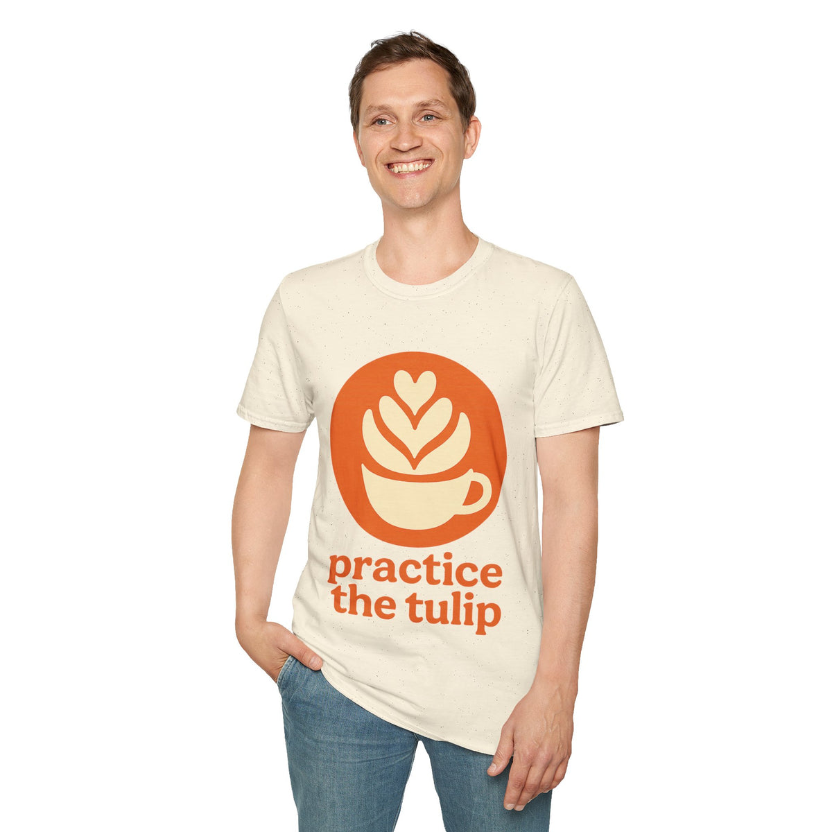 "Practice The Tulip" Latte Art Coffee Graphic Tee - Aesthetic Orange Barista White T-Shirt - Trending Now - September 2026