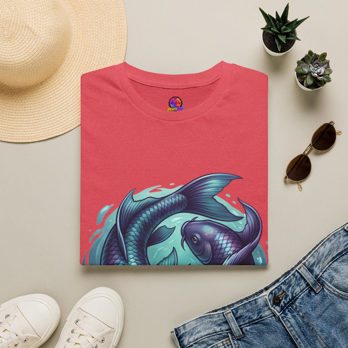 Koi Fish Circle T-Shirt — Artistic Yin Yang Aquatic Tee