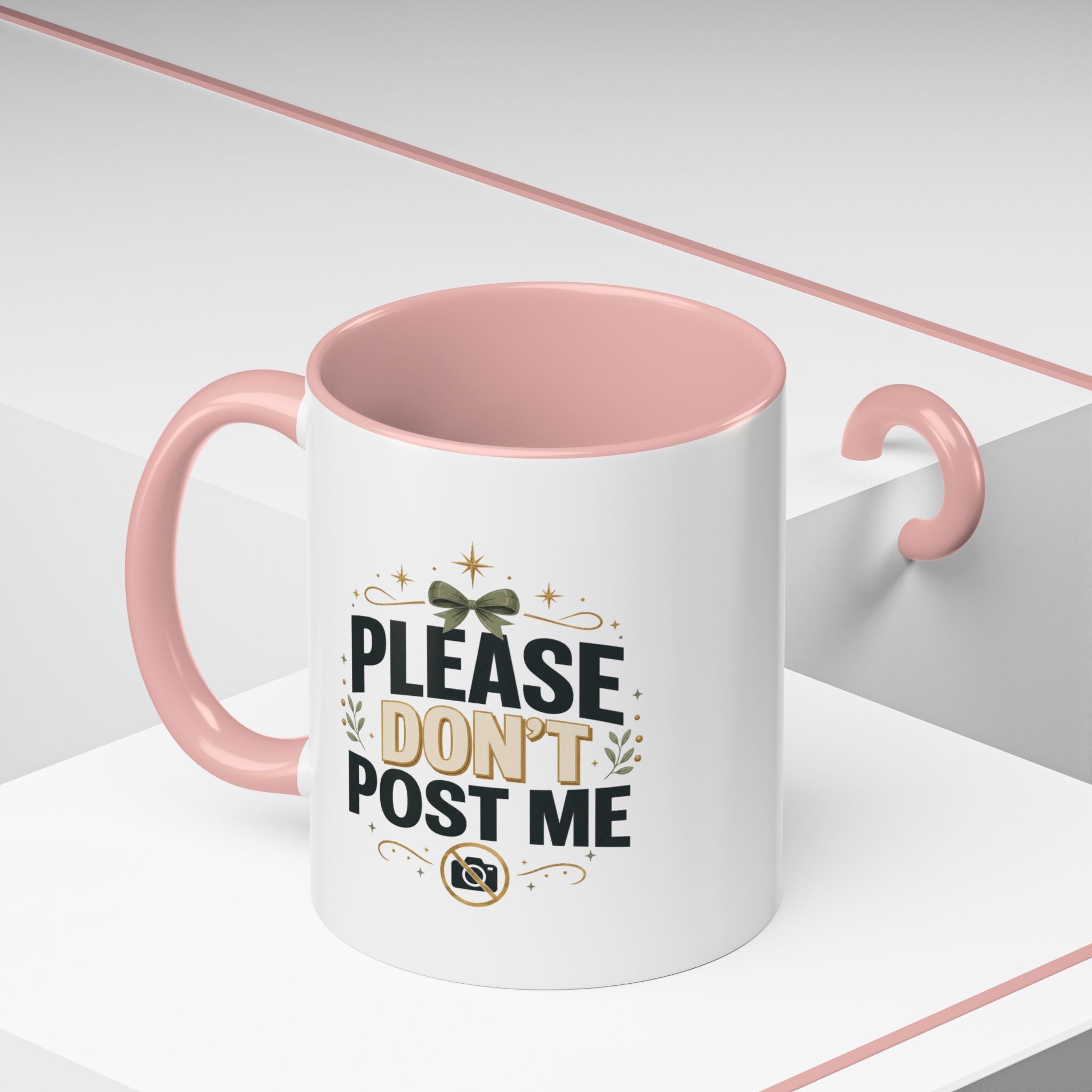 Christmas Please Don't Post Me Accent Coffee Mug — Funny Privacy Camera Gift
