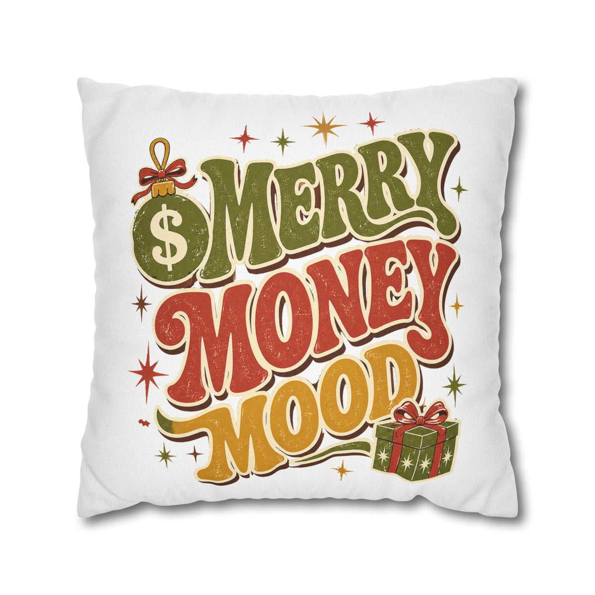 Merry Money Mood Pillowcase Modern Day Christmas — Festive Holiday Decorative Throw Pillow Cover