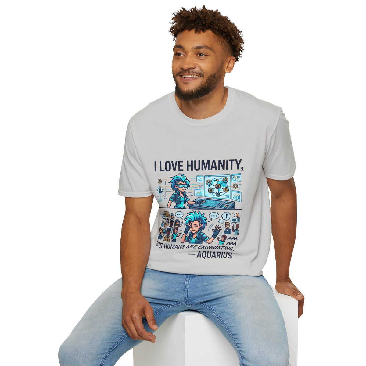 Aquarius Zodiac I Love Humanity T-Shirt — Funny Aquarist Marine Biologist Tee