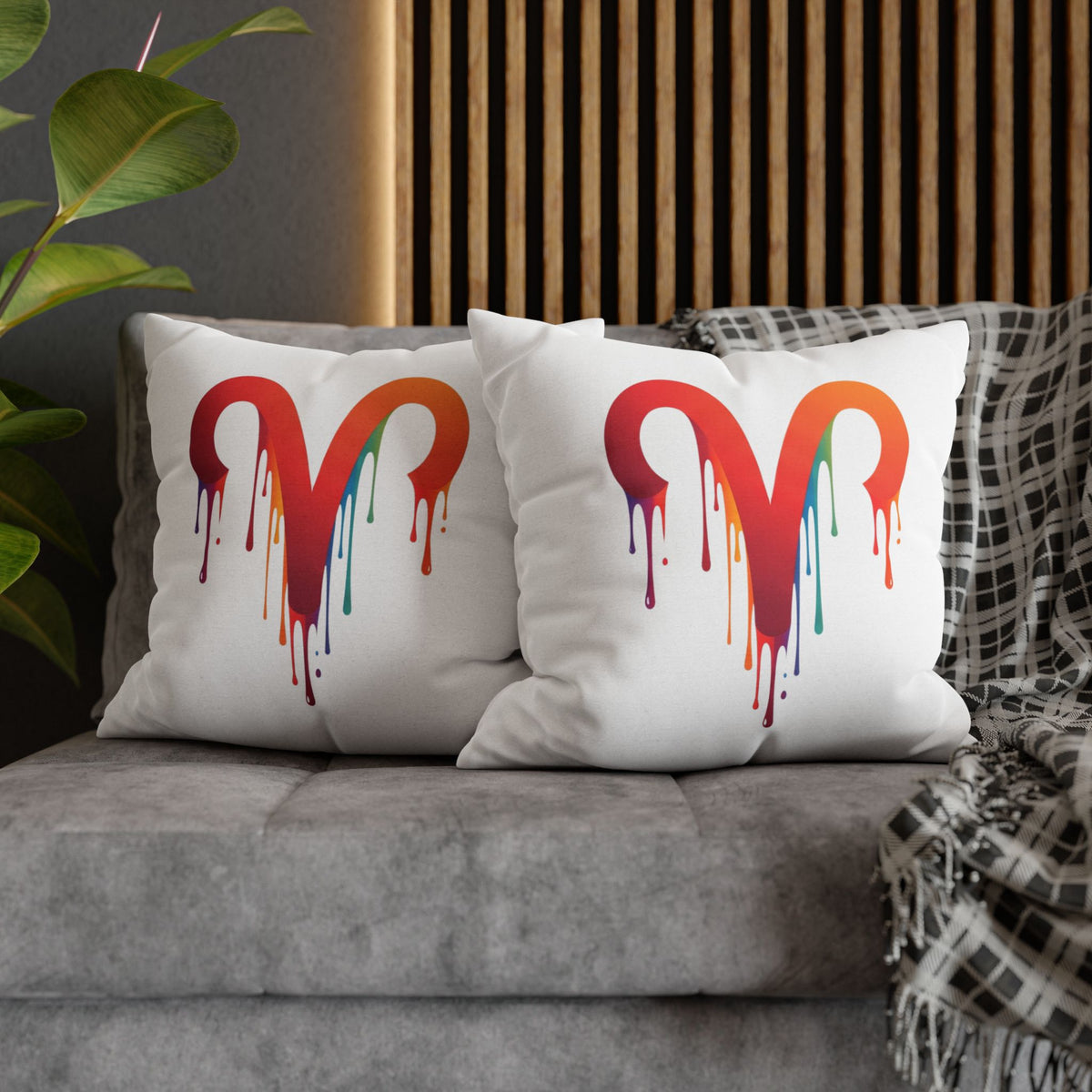 Aries Rainbow Drip Heart Pillowcase — Colorful Melting Heart Decorative Pillow