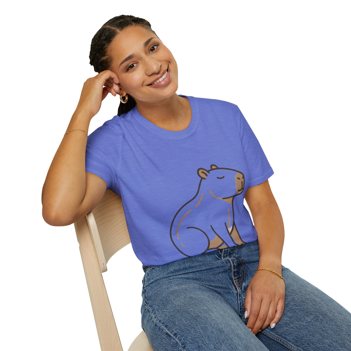 Cute Relaxed Capybara T-Shirt — Minimal Cartoon Capybara Graphic Tee