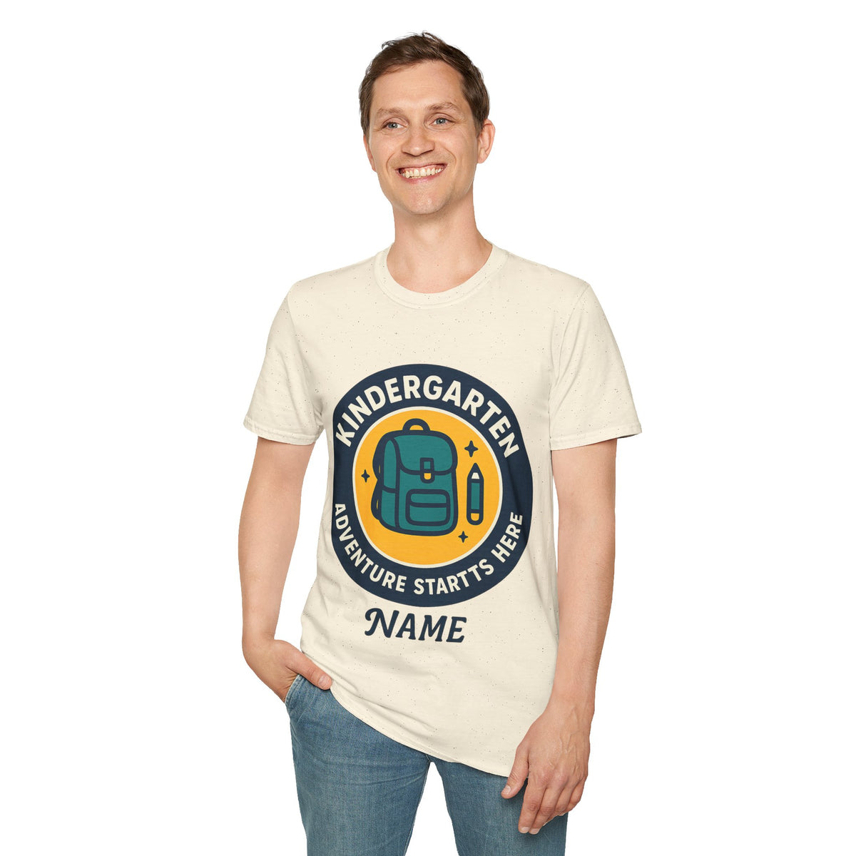Kindergarten Teacher T‑Shirt – 'Kindergarten' Backpack Badge Design - Trending Now - August 2026