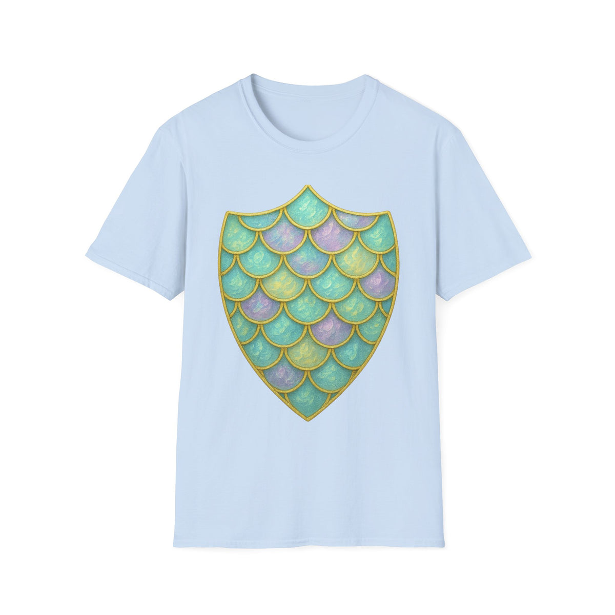 Mermaid Scale Shield T-Shirt — Iridescent Aquamarine Graphic Tee - Trending Now - September 2026