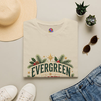 Evergreen Christmas Club T-Shirt — Vintage Holiday Pine & Ornaments Tee
