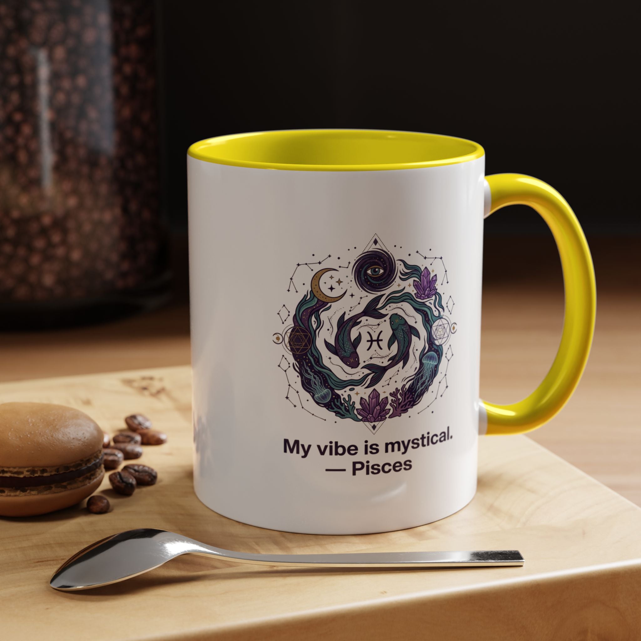 Pisces Zodiac Coffee Mug — "My vibe is mystical" Accent Ceramic Mug