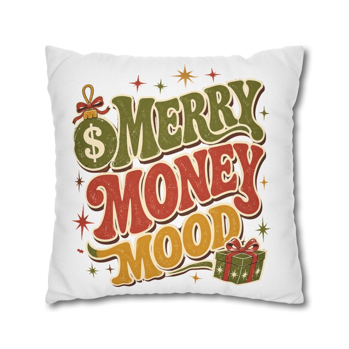 Merry Money Mood Pillowcase Modern Day Christmas — Festive Holiday Decorative Throw Pillow Cover