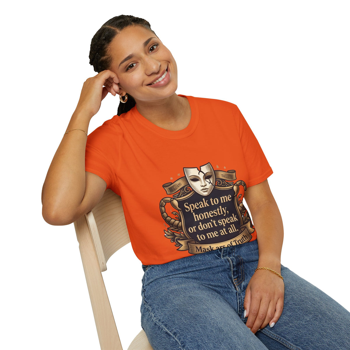 Speak to Me Mask T‑Shirt — 'Speak to me honestly...' Zodiac Scorpio Graphic Tee