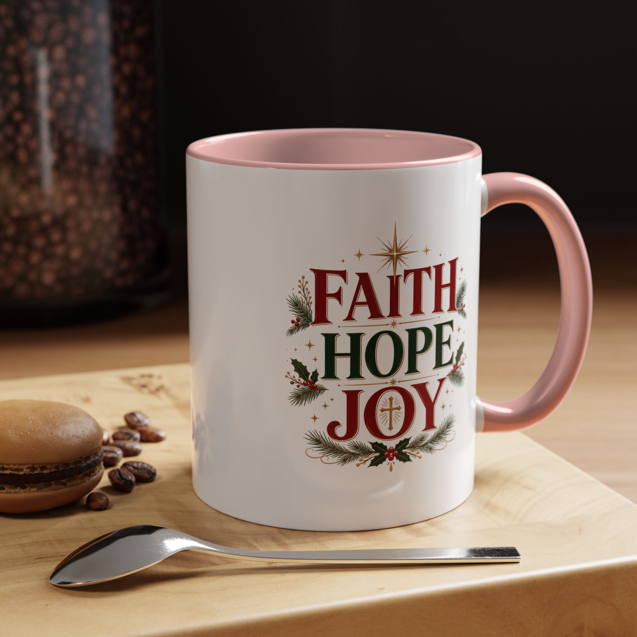 Faith Hope Joy Coffee Mug — Christmas Holiday Inspirational Accent Mug