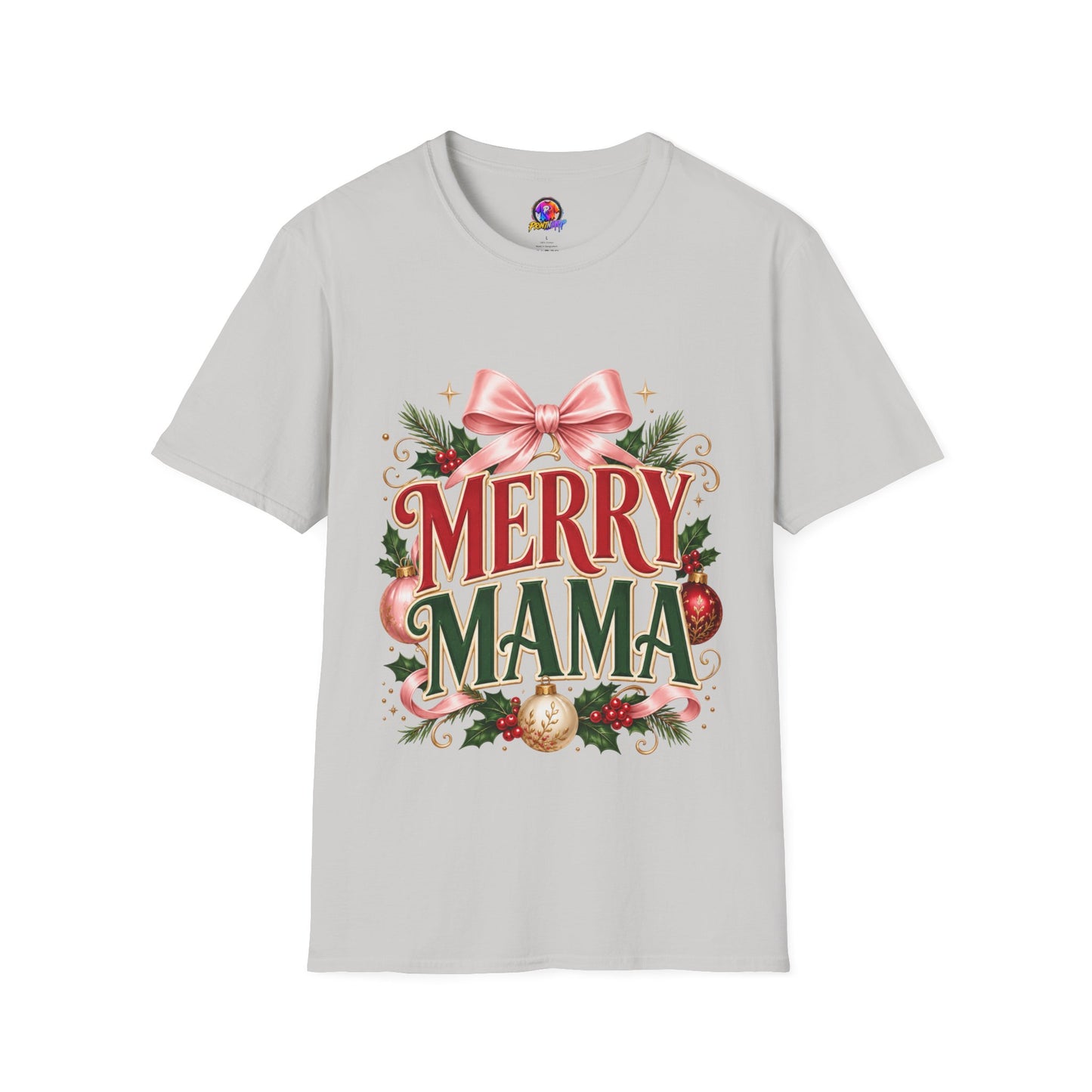 Merry Mama Christmas T-Shirt — Festive Bow & Holiday Greenery Tee