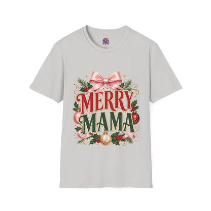 Merry Mama Christmas T-Shirt — Festive Bow & Holiday Greenery Tee
