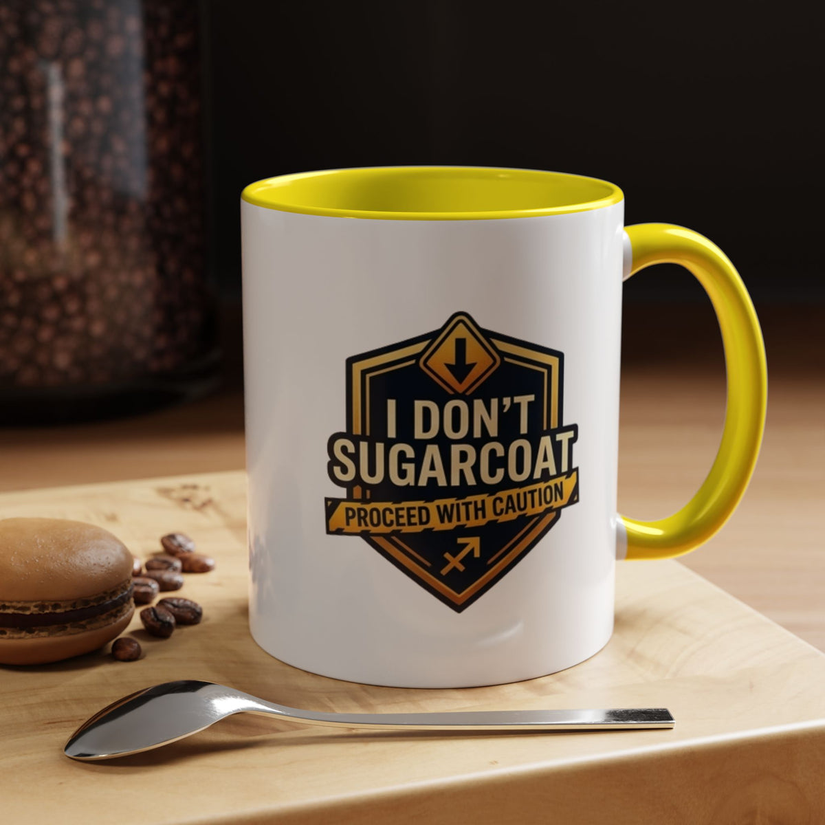 Sagittarius I Don't Sugarcoat Coffee Mug — Bold 'Proceed With Caution' Accent Mug