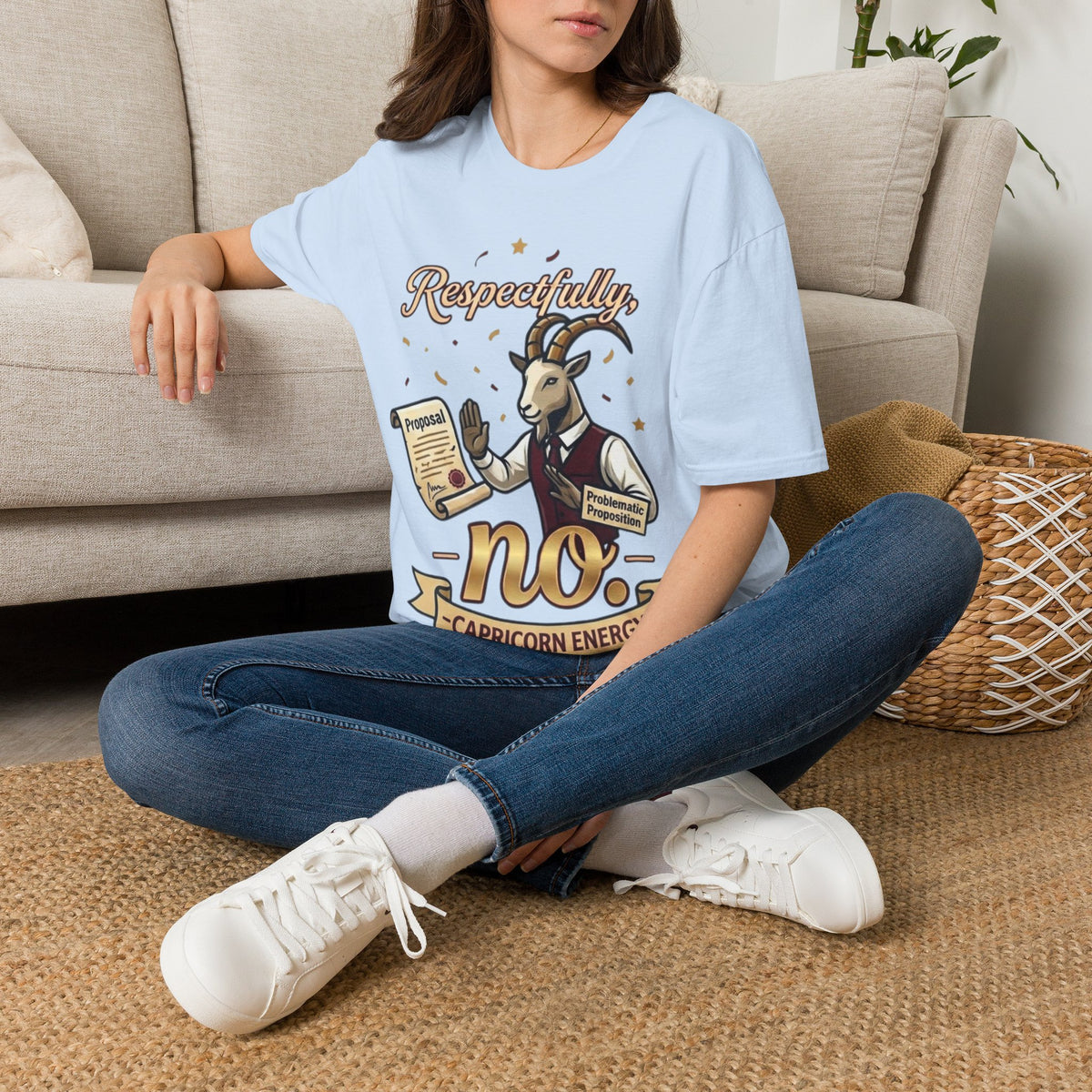 T-Shirt — "Respectfully, No" Capricorn Goat Proposal Funny Zodiac Tee