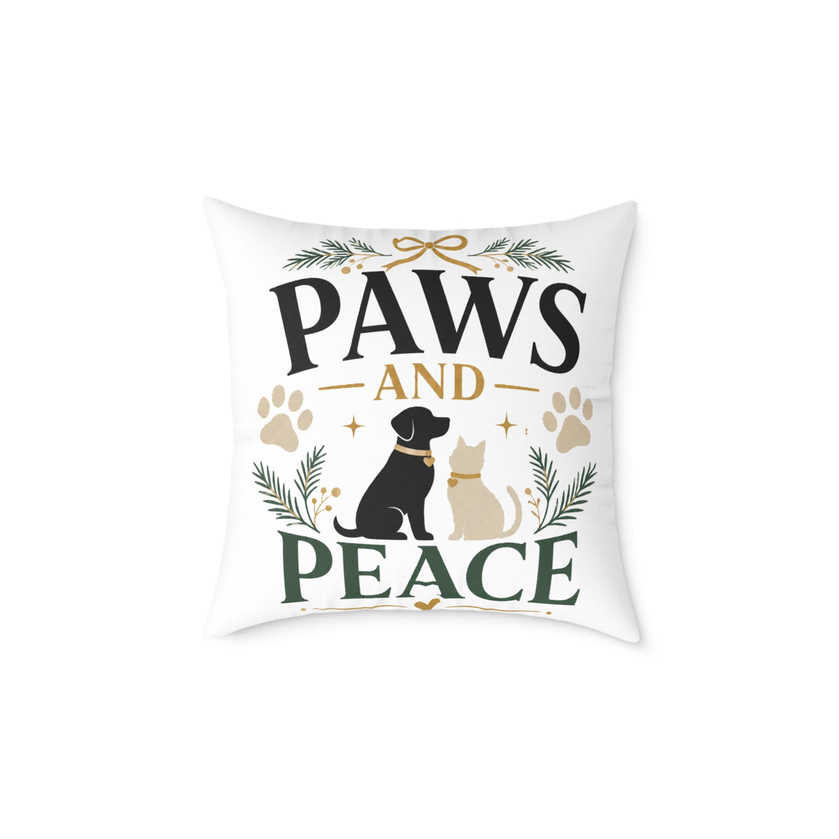 Christmas Paws and Peace Holiday Throw Pillow — Dog & Cat Christmas Decorative Cushion