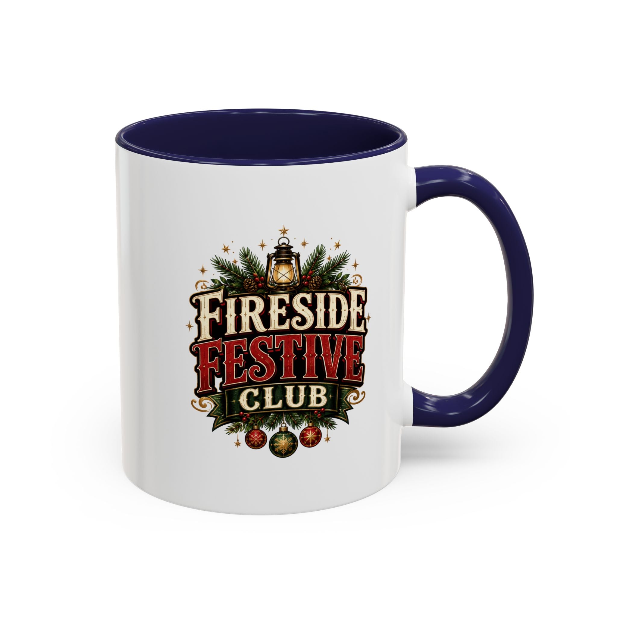 Fireside Festive Club Accent Coffee Mug — Holiday Christmas Hot Cocoa Gift