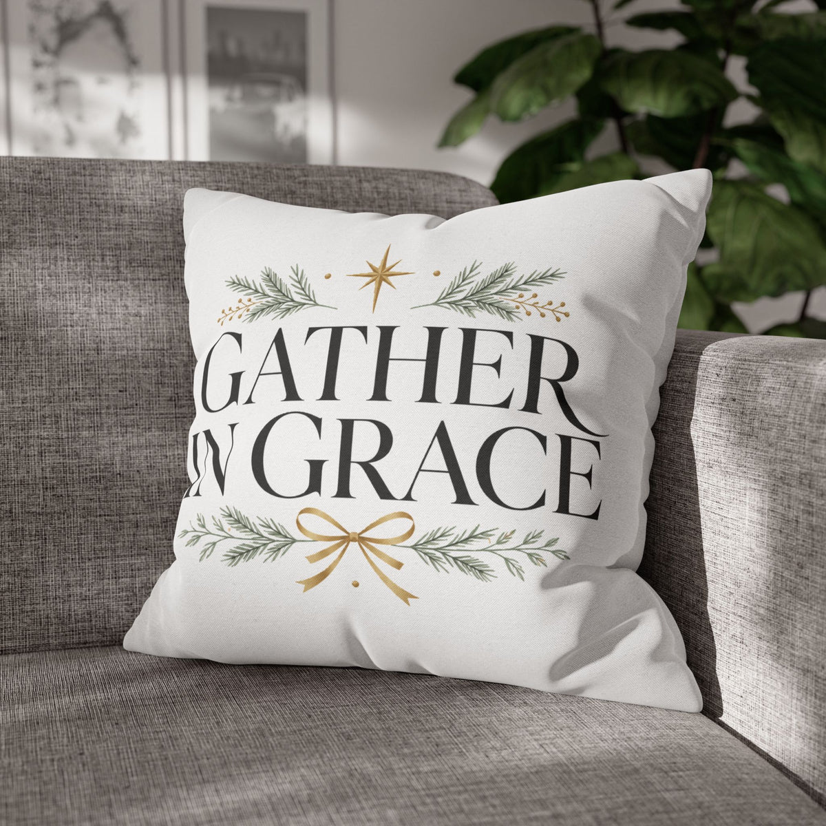 Christmas Gather in Grace Decorative Pillowcase — Holiday Farmhouse Christmas Throw Pillow