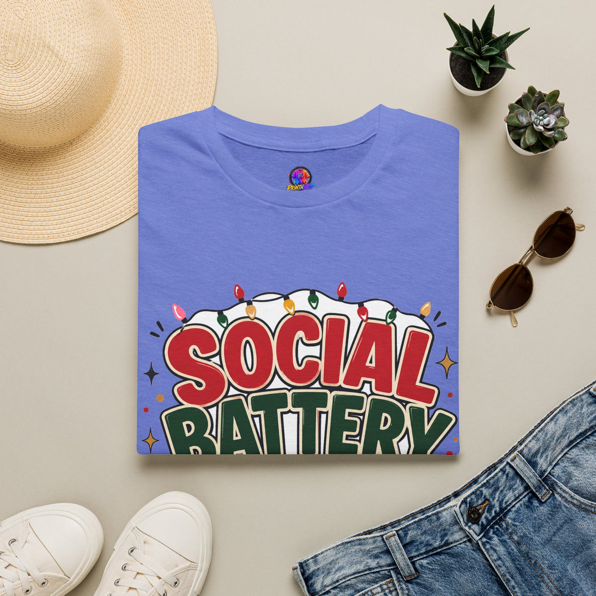 Social Battery Holiday T‑Shirt — Funny Christmas Recharge Graphic Tee