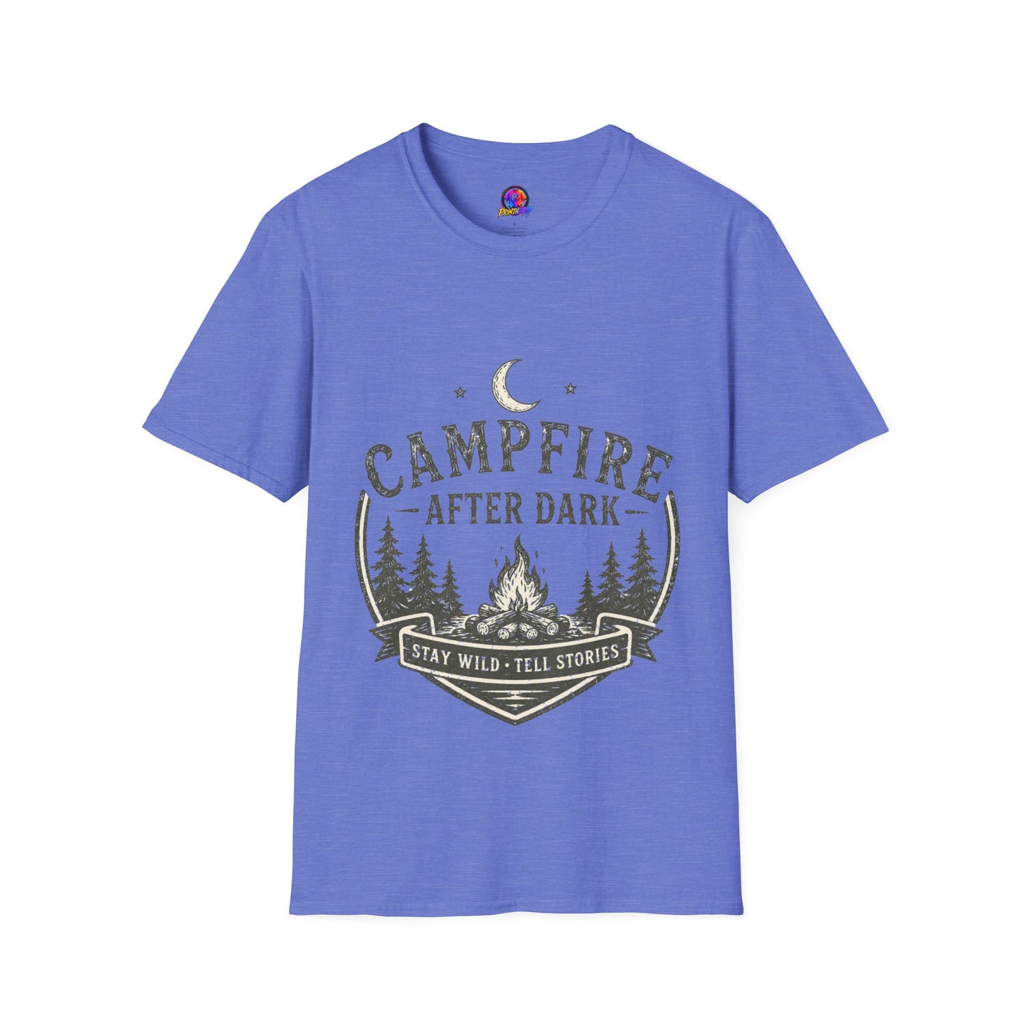 Campfire T-Shirt — "Campfire After Dark" Moonlit Camping Graphic