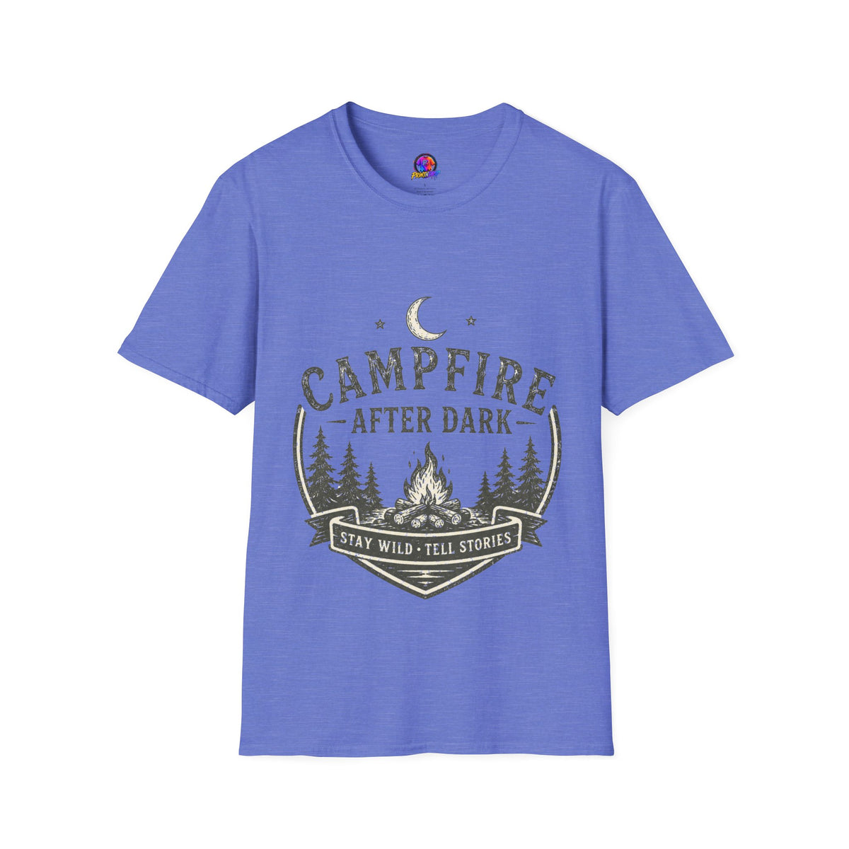 Campfire T-Shirt — "Campfire After Dark" Moonlit Camping Graphic
