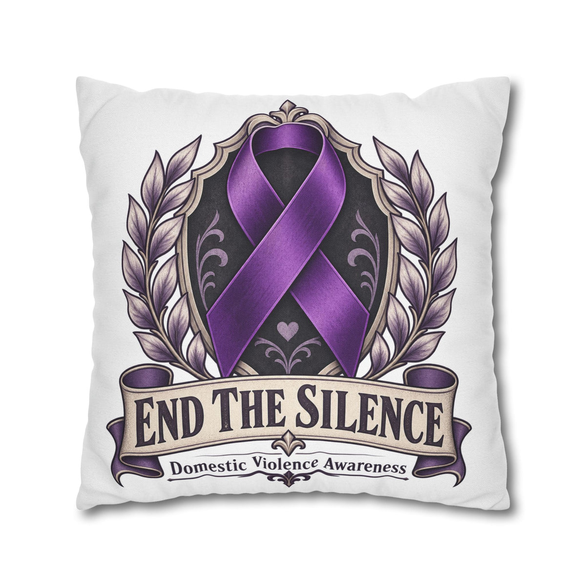 End The Silence Purple Ribbon Pillowcase — Domestic Violence Awareness Throw Pillow