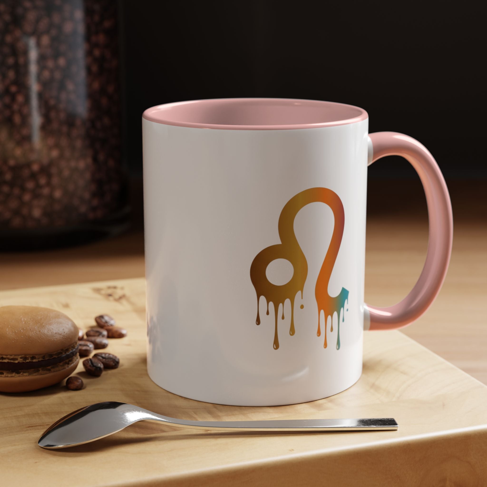 Leo Zodiac Coffee Mug — Dripping Rainbow Leo Symbol Accent Mug